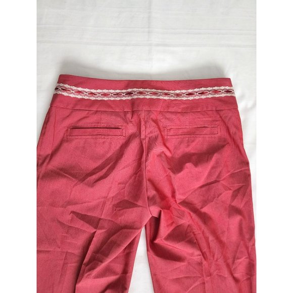 BEBE Women's Lace Detailed Waistband Crop Ankle Pants In Rhubarb Size 4 - Picture 11 of 12